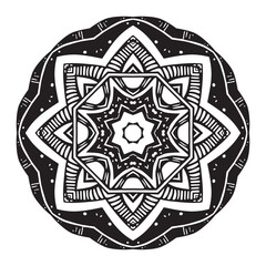 Floral filigree mandala for coloring book, circle mehndi ornament, psychedelic illustration, black line art on white background