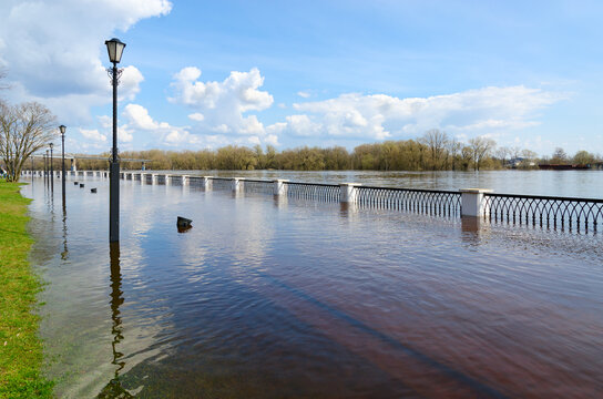 Flood. Embankment of Sozh River, Gomel, Belarus