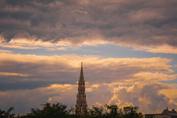 Dramatic Skies at Dusk over Brussels City Hall Tower - Belgium