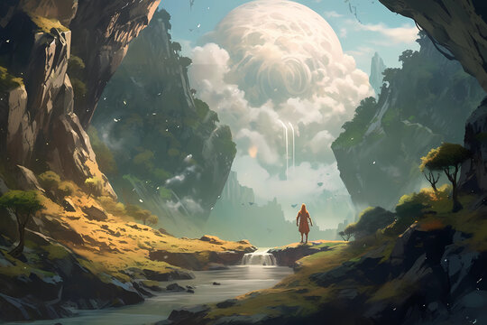 Moksha, enlightenment, liberation in Buddhism, Hinduism and Jainism religion. Generative AI.
