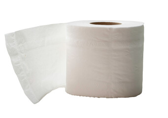 Single roll of white tissue paper or napkin prepared for use in toilet or restroom isolated on white background with clipping path in png file format.