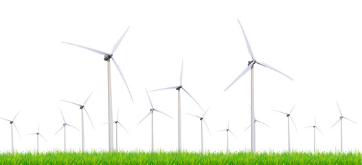 Wind turbine generating electricity on white background