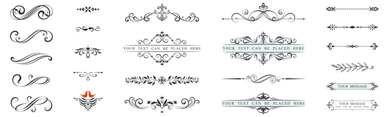 Classic calligraphy swirls, swashes, dividers, floral motifs. Scroll elements and ornate vintage frames. Good for greeting cards, wedding invitations, restaurant menu, royal certificates. - 609298754