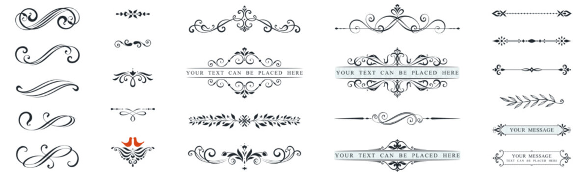 Naklejka Classic calligraphy swirls, swashes, dividers, floral motifs. Scroll elements and ornate vintage frames. Good for greeting cards, wedding invitations, restaurant menu, royal certificates.