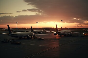 Fototapeta na wymiar busy airpirt terminal at dusk