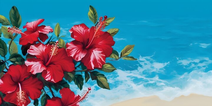 Hibiscus flower on the beach with copyspace