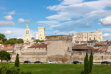 View of Avignon cathedral (Cathedral of Our Lady of Doms) and Palace of the Popes in Avignon, France