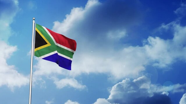 South Africa, flag waving video, flag in a pole, memorial day, freedom of speech, horizontal flag, rectangular, national, raise a flag, emblem, seamless loop, memorial day, victory day,