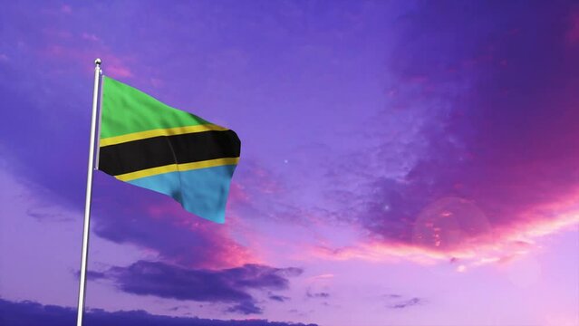 Tanzania flag waving video, flag in a pole, memorial day, freedom of speech, horizontal flag, rectangular, national, raise a flag, emblem, seamless loop, memorial day, victory day,
