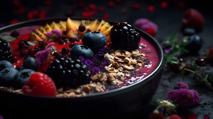 A close-up of a delicious and healthy smoothie bowl toppe one generative AI