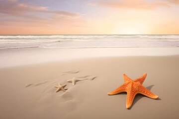Fototapeta na wymiar Starfish on the beach with the sky in the background