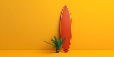 Obraz premium Surfboard on yellow background with copy space