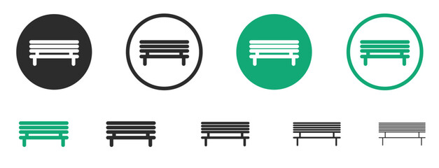 Garden wooden bench icon vector set. Park bench seat line signs. - obrazy, fototapety, plakaty