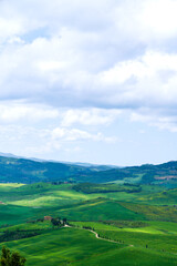 Fototapeta na wymiar The wavy hills of the landscape in Val d'Orcia from Pienza