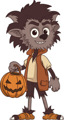 Cute Werewolf Bring Pumpkin Halloween