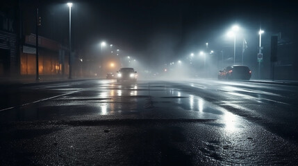 wet street in a city by night
