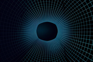 Futuristic abstract frame tunnel. 3D hole grid background. For website and banner design. Big data visualization.AI Generative