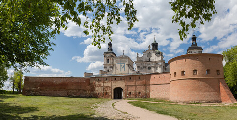 General view of medieval Carmelite fortress monastery in Berdychiv, Ukraine - obrazy, fototapety, plakaty