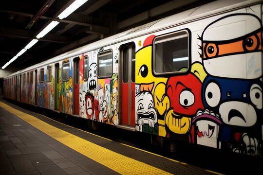 Graffiti on the metro generated with Generative AI technology