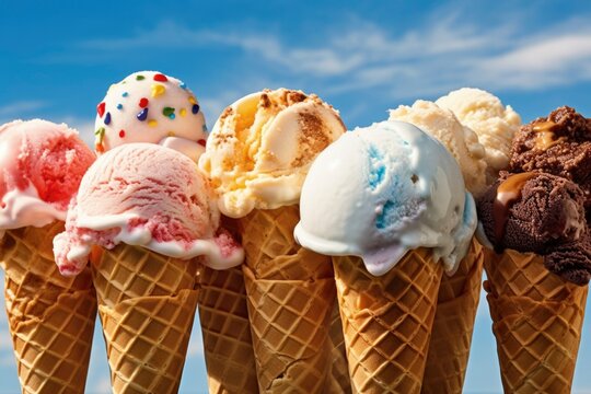 Lots of ice cream cones generated with Generative AI technology