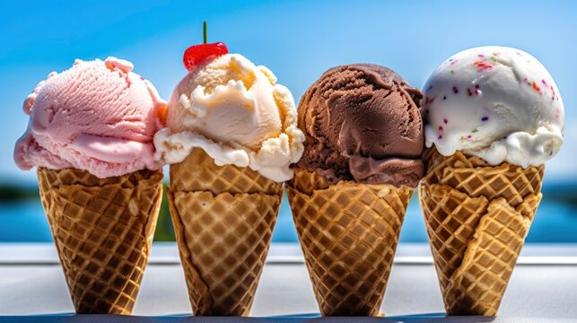 Four ice cream cones generated with Generative AI technology