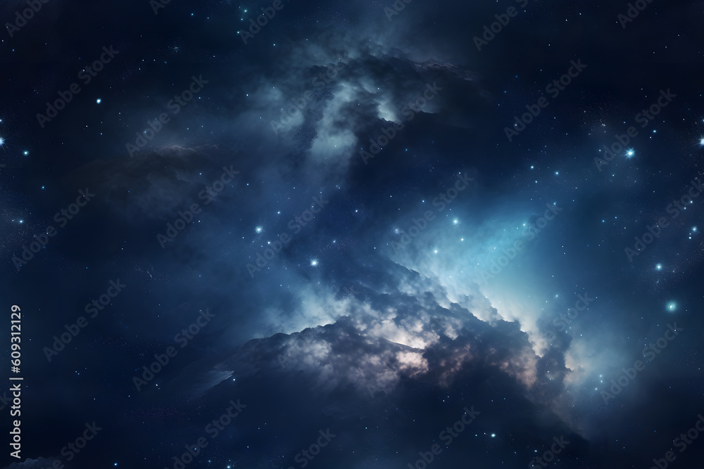 Wall mural seamless texture and full-frame background of starry night sky and outer space. neural network gener