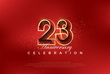 line art number with golden fancy 23rd numeral. Premium vector for poster, banner, celebration greeting.