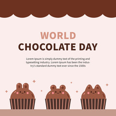 World chocolate day square banner,background,card. Animal shape chocolate with paper cup.