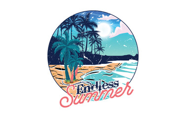 Endless summer beach t shirt print illustration