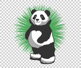 Vector black and white funny cartoon kind smiling panda. Cheerful bamboo bear. Isolated background.