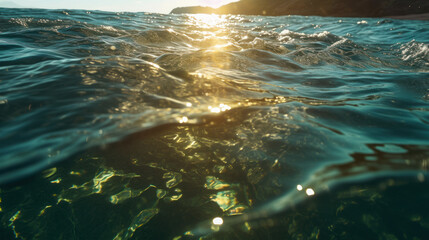 Sunlit Splendor: A Close-Up of Sparkling Ocean Waters. Generative AI