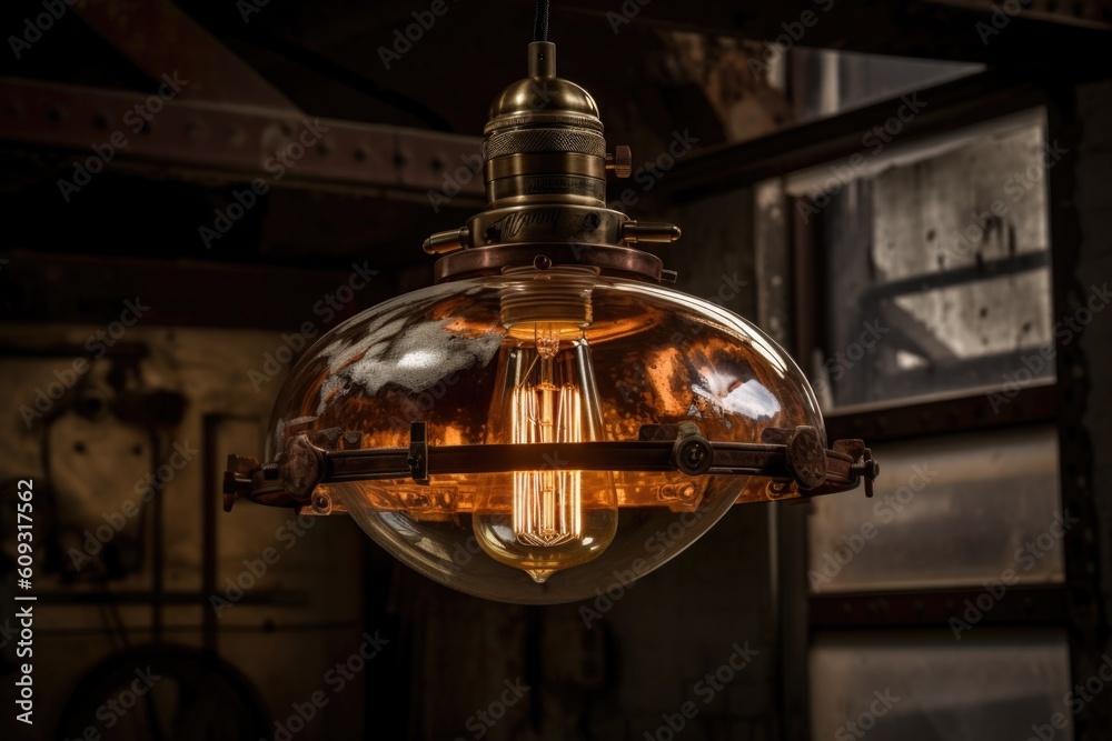 Sticker unique combination of modern and vintage lighting in industrial setting, created with generative ai