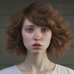 Portrait of a brown haired woman face in porcelain look