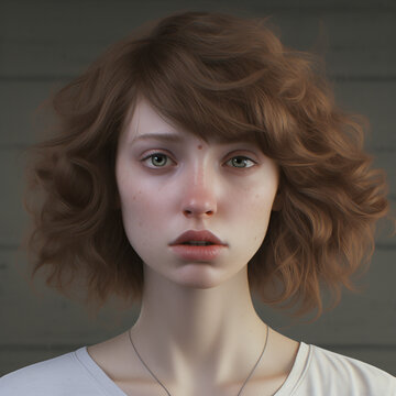 Portrait of a brown haired woman face in porcelain look