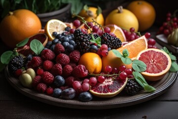 Naklejka na ściany i meble plate of antioxidant-rich fruits and veggies, key ingredients for a strong immune system, created with generative ai