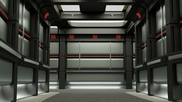 Walk through a spaceship in a corridor