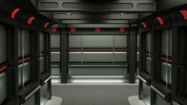 Walk through a spaceship in a corridor