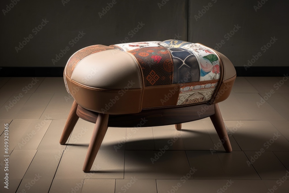 Canvas Prints uphcycling armchair into stylish ottoman with leather and fabric, created with generative ai