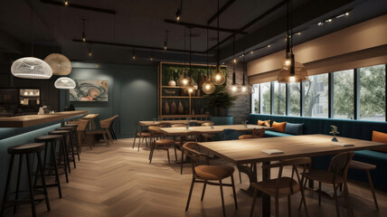 Fototapeta na wymiar Interior of a modern restaurant. 3d rendering, 3d illustration.. 
