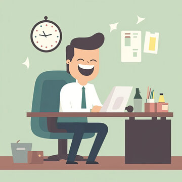 Businessman working at the office. Vector illustration in flat style. Generate AI.