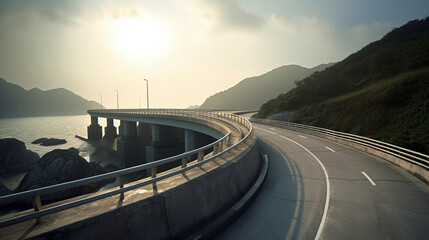 Highway road at coastal landscapes. Generative AI