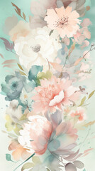 Watercolor floral wallpaper background in pastel colors. Generative AI
