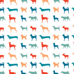 Simple vector seamless pattern with dog silhouette vector illustration, flat design with dogs on background
