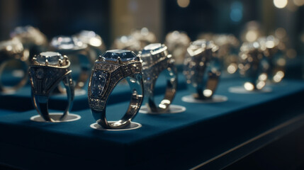 Shiny golden rings minimalist background. Generative AI