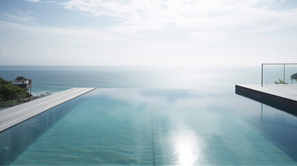 Naklejka na ściany i meble Infinity swimming pool with sea view at luxury resort. Generative AI
