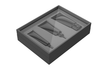 Gift Boxes with Cosmetics isolated on white background. 3d illustration