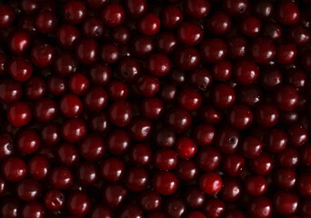 fresh red cherry in rows with water droplets in the form of a background