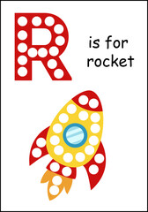 Learning English alphabet for kids. Letter R. Dot marker activity.
