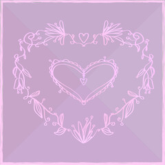 Pink romantic decorative floral heart on a pink background. Vintage.