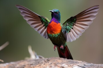 hummingbird flapping its wings in flight, showing off its colorful plumage, created with generative ai